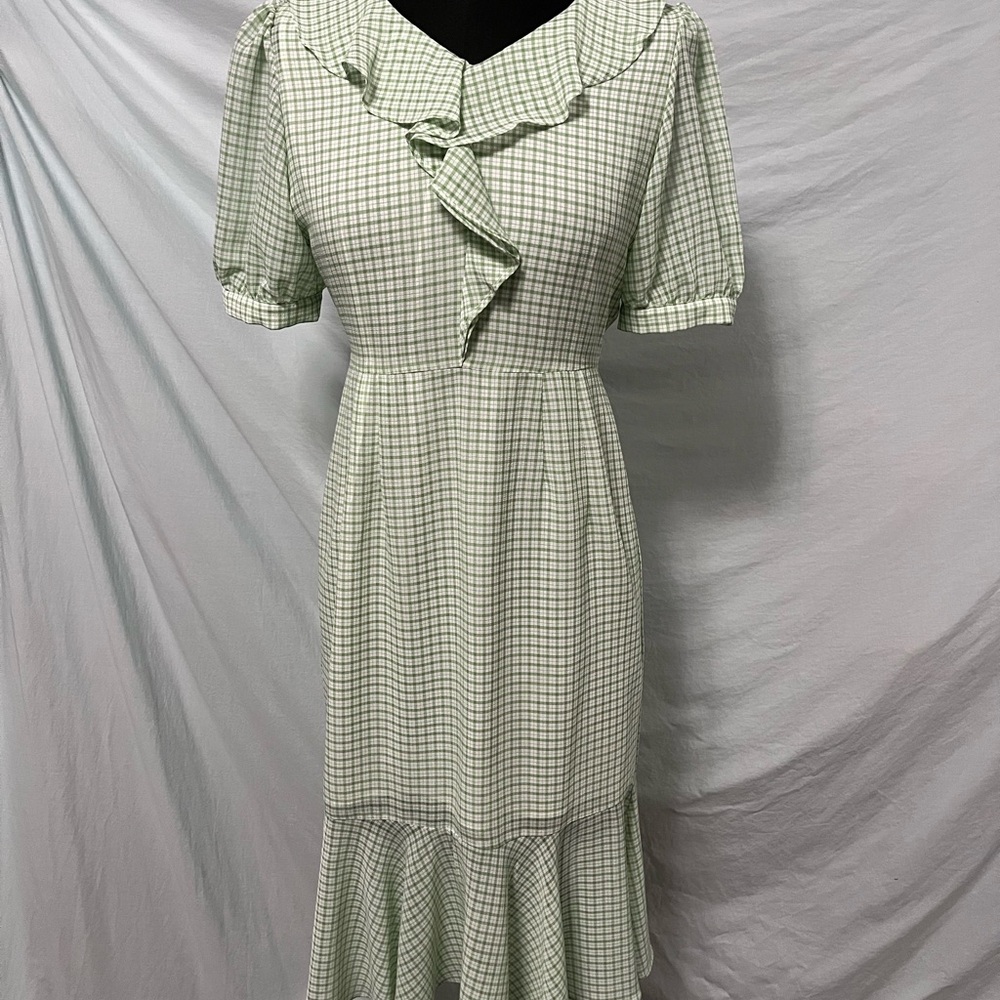 Green Checkered Ruffle Dress
